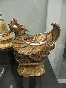 Gold and jewelled container of King Thibaw, the last king of Burma, now in the Victoria and Albert Museum, London Mandalay Regalia.JPG