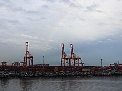 Manila Port Area cranes rainbow view