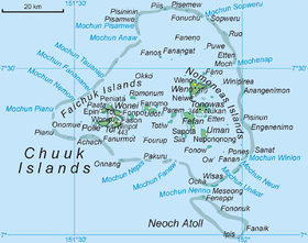 Carte des îles Truk.