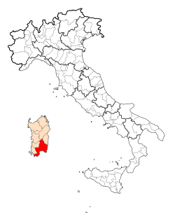 Map highlighting the location of the province of Cagliari in Italy