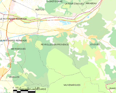 Carte de la commune de Peyrolles-en-Provence et de ses proches communes.