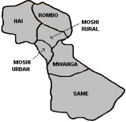 Map of Kilimanjaro Region showing all districts.gif