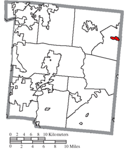 Map of Warren County Ohio Highlighting Harveysburg Village.png