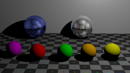Metallic balls created in Blender.