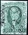 Dos reales thin grey blue paper, used (№ 44)