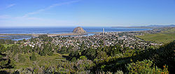 Skyline of Morro Bay, with Morro Rock in the center