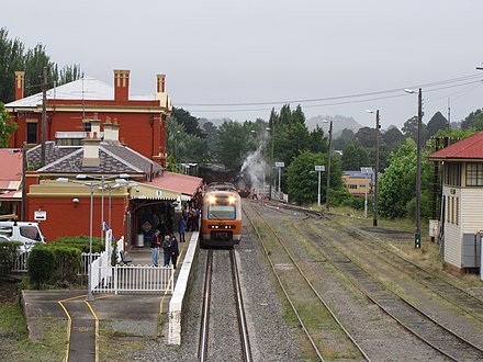 Moss Vale's historic railway station, and Endeavour Railcar that services the Southern Highlands Line
