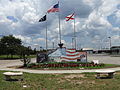 Mural and flagpoles