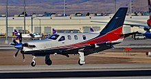 A TBM 900 landing, November 2015 N893MA 2015 SOCATA-TBM 900 s-n 1065 (23427100365).jpg