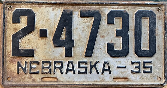 Image: Nebraska license plate 1935 from the private collection of Jim Smith
