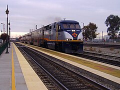 Image 20An Amtrak Capitol Corridor train passing through Santa Clara Station in 2005. (from History of California)