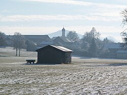 Obersöchering seen from the northwest on a winter morning