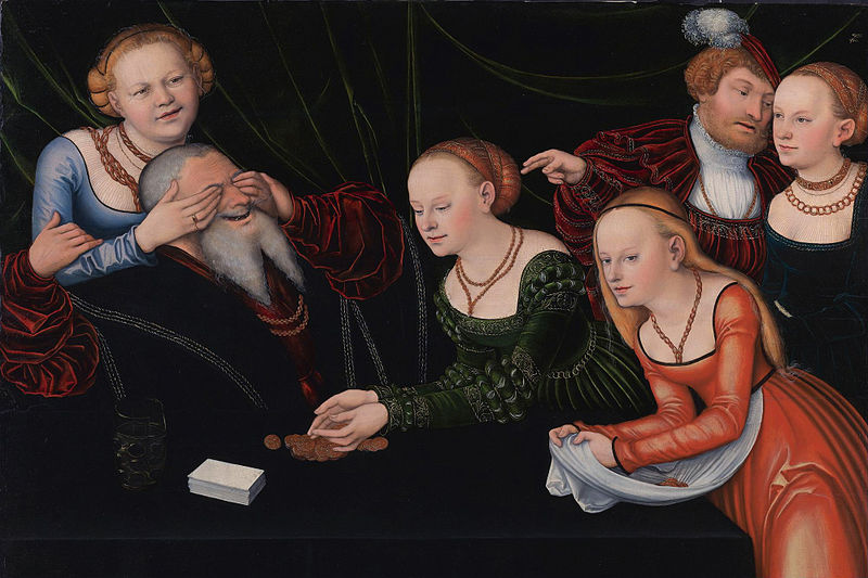 File:Old man beguiled by courtesans by Lucas Cranach the elder.jpg