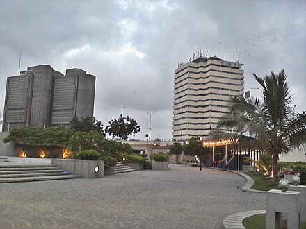 PNSC Building on the right PRC Towers and PNSC Building Karachi.jpg