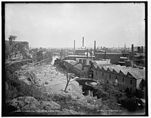 Paterson, New Jersey with the textile mills on the right, c. 1906. Paterson NJ from water works park.jpg