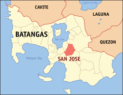 Mapa ng Batangas na nagpapakita sa lokasyon ng San Jose.