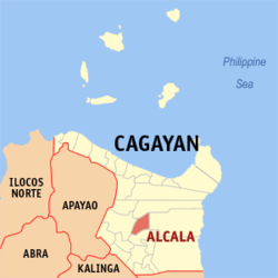 Mapa ng Cagayan na nagpapakita sa lokasyon ng Alcala.