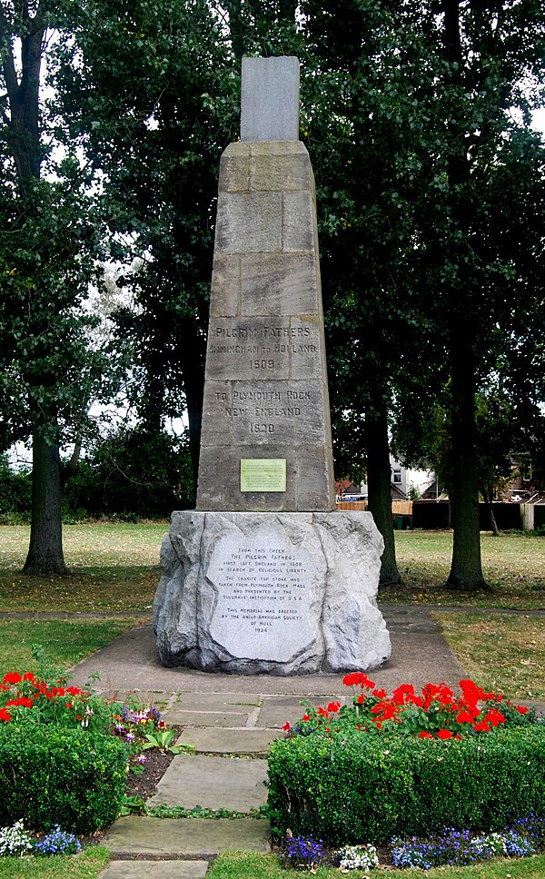 Memorial to the departure of congregation members for Holland in 1609, at Immingham on the southern bank of the Humber estuary
