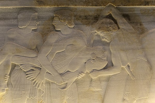 The Polyxena sarcophagus found at the Kızöldün Tumulus, the oldest known tumulus of Hellespontine Phrygia, currently on display at the Troy Museum.