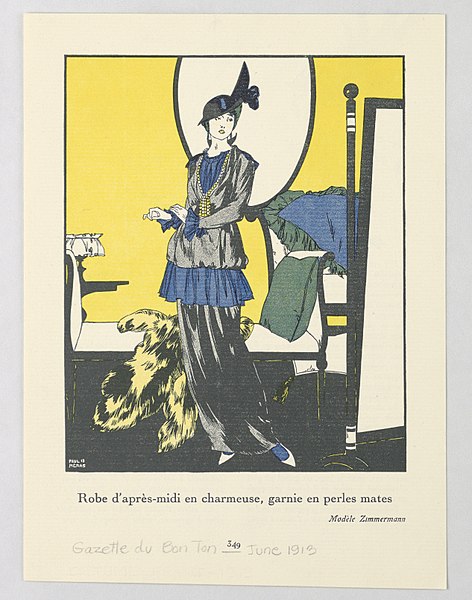 File:Print, Robe d'après-midi en charmeuse, garnie en perles mates, from Gazette du Bon Ton, June 1913 (CH 18614889).jpg