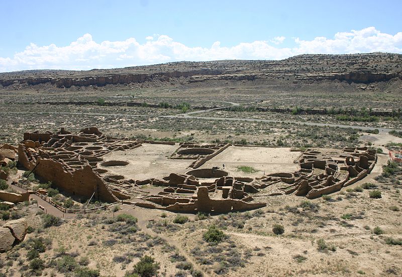 File:Pueblo Bonito, Chaco Cultural National Historical Park, from a nearby overlook in summer 2011.jpg