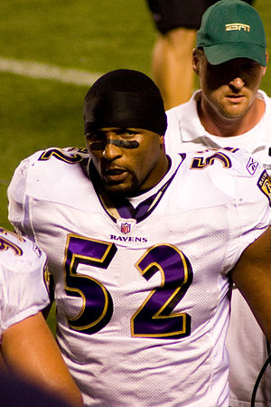 Ray Lewis of the Baltimore Ravens prior to a game