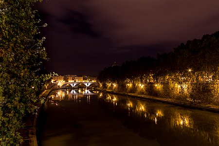 Ponte Principe Amedeo in Rome, Italy, at night