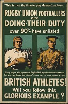 1915 British Army Recruiting Poster during The Great War Rugby Conscripts.JPG