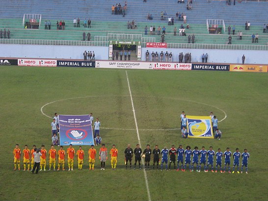 Bhutan lining up vs. Maldives at the 2013 SAFF Championship
