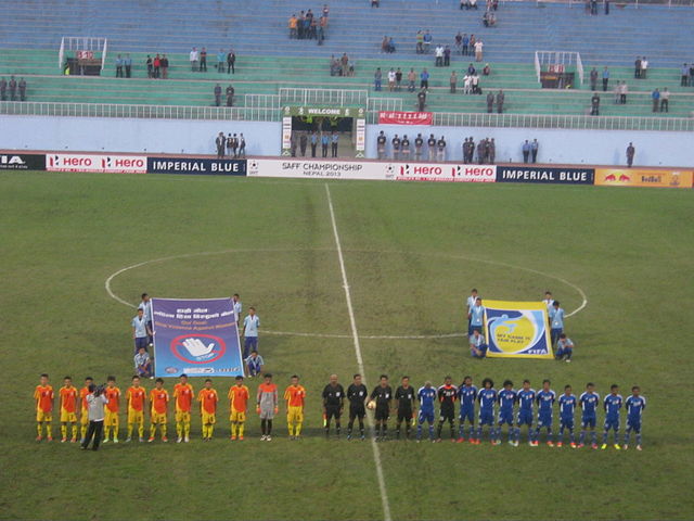 Bhutan lining up against Maldives at the 2013 SAFF Championship