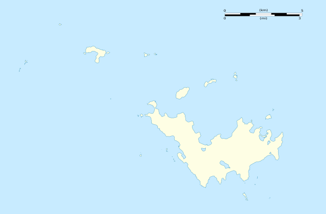 Mapa konturowa Saint-Barthélemy, blisko centrum na dole znajduje się punkt z opisem „SBH”