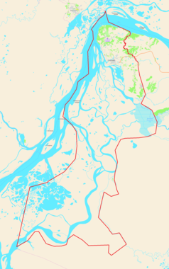 Mapa konturowa Salechardu, u góry nieco na prawo znajduje się punkt z opisem „Port lotniczy Salechard”