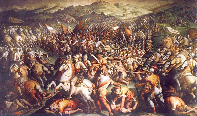 The Battle of Scannagallo in 1554 by Giorgio Vasari, in the Palazzo Vecchio of Florence