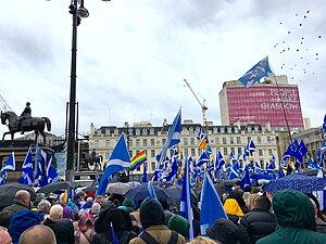 Scotland independence march in Glasgow in 2019. Scottish Independence Rally, George Square, Glasgow, 2019 1.jpg