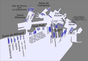 The scuttling of the French fleet at Toulon. Redoutable is on the right. Scuttling-Toulon.svg