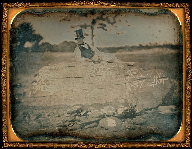 Seth Eastman on Dighton Rock (c. 1853)