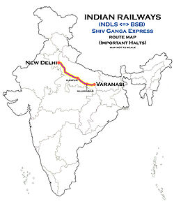 Shiv Ganga Express (Nov-Delhio - Varanasio) Itinermap.jpg