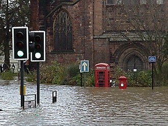 Flooding in Abbey Foregate. Shrewsbury Abbey from the west - geograph.org.uk - 56158.jpg