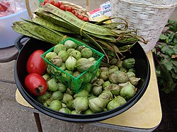 Different varieties of tomatillos and beans were often for sale at the Sunday farmers' market at the Farm South Central Farm 32.jpg