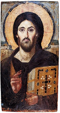 6th? century icon of Christ Pantocrator, a very rare pre-Iconoclasm icon. Spas vsederzhitel sinay.jpg