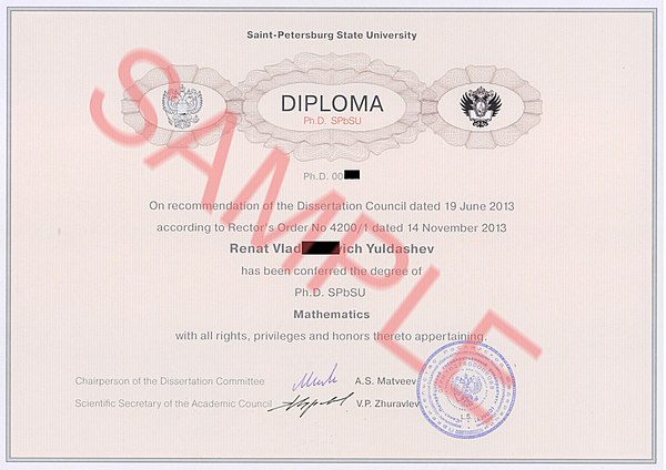 PhD SPbSU certificate