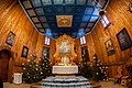 * Nomination Interior of St. Anne church at Wallachian Open Air Museum in Rožnov pod Radhoštěm --T.Bednarz 12:44, 23 December 2018 (UTC) * Withdrawn  Comment Looks tilted to the left, although it is not that simple. The kind of projection does not preserve straight lines. But the altar in the centre should be at least symmetric and look upright. --Johannes Robalotoff 14:15, 23 December 2018 (UTC)  Done I tried to avoid the distortion and the titling. --T.Bednarz 15:06, 23 December 2018 (UTC)  Comment The projection is different now and contrast/saturation are boosted at the cost of visible detail in dark parts. However the leaning impression remains. Draw a horizontal ruler at the bottom of the central painting, then you can measure the asymmetry. --Johannes Robalotoff 17:54, 23 December 2018 (UTC)  I withdraw my nomination After any try to do symmetrical altar went image too cropped. --~~~~