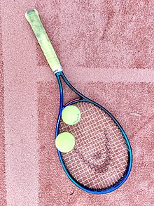 Head tennis racquet Tennis Racquets and Balls on a Clay Court.jpg