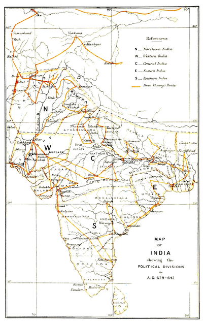 Map of India, showing the Political Divisions in A.D. 629-642