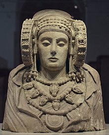 The Lady of Elche The Lady of Elche, once polychrome stone bust discovered by chance in 1897 at L'Alcudia, believed to be a piece of Iberian sculpture from the 4th century BC, National Archaeological Museum of Spain, Madrid (20098349590).jpg