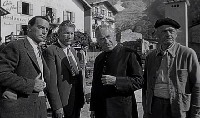 De g. à d. : Harry Townes, Richard Arlen, William Demarest et Richard Garrick, dans La Neige en deuil (1956)
