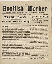 Front page of the first edition of the Scottish Worker The Scottish Worker. No. 1 Front Page.jpg