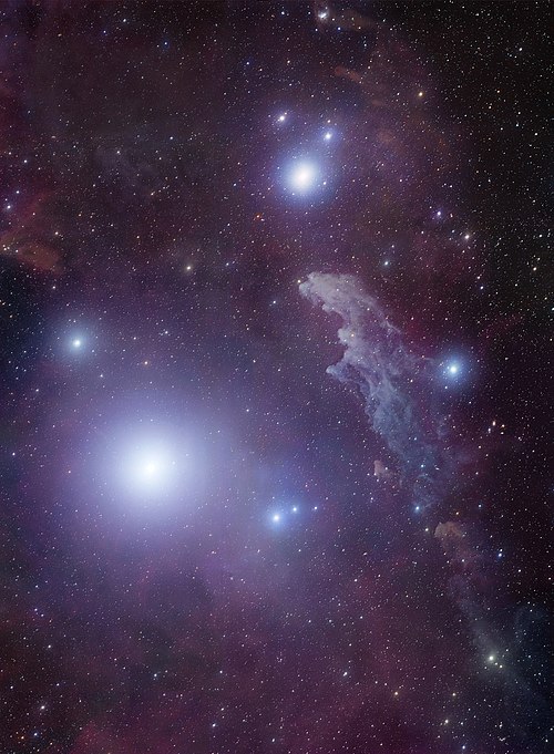 Rigel and reflection nebula IC 2118 in Eridanus. Rigel B is not visible in the glare of the main star.