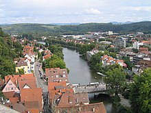 Blick von der Stiftskirche auf den Neckar