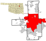 Tulsa County Oklahoma incorporated and unincorporated areas Tulsa highlighted.svg